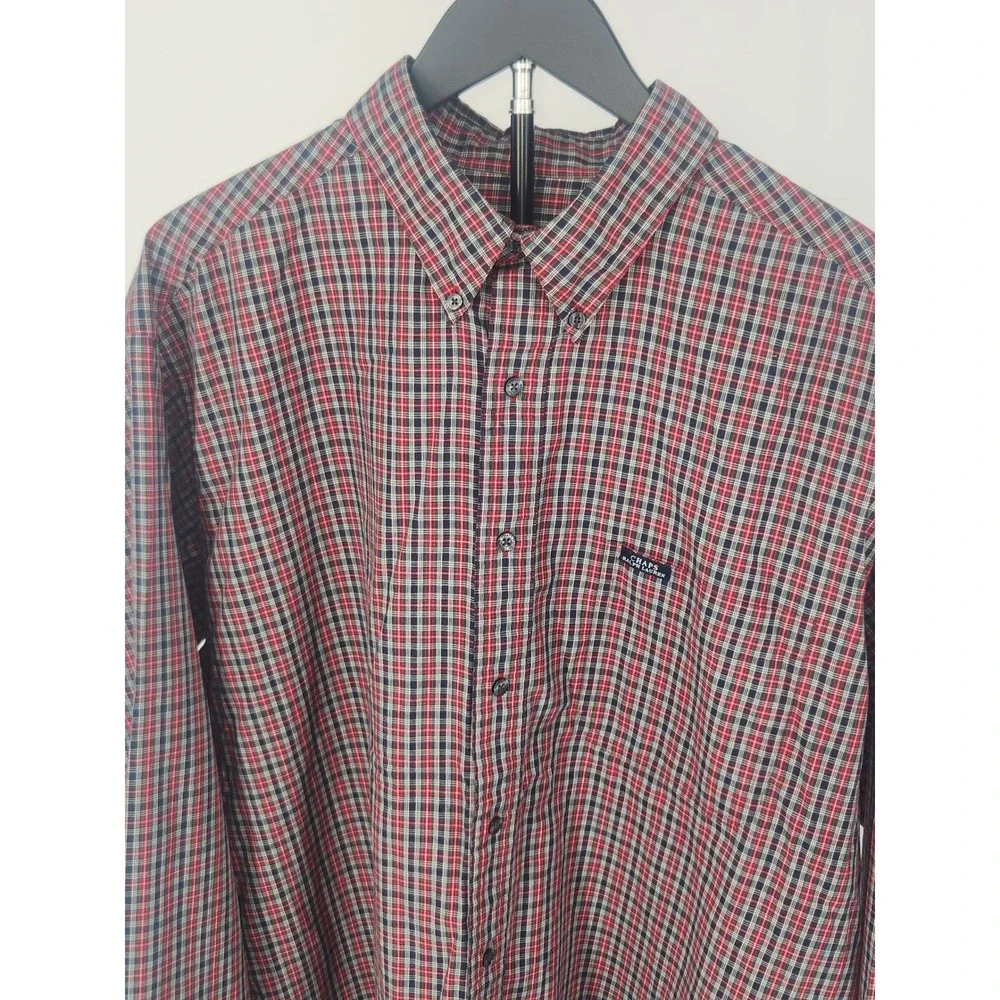 Chaps Ralph Lauren Mens XL Red Navy Blue Plaid Button Down Shirt Long Sleeve